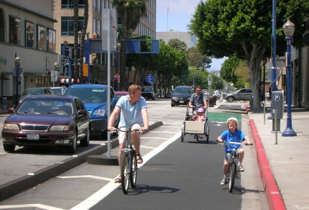 A protected bike lane in Seattle. Photo from downtownseattle.com